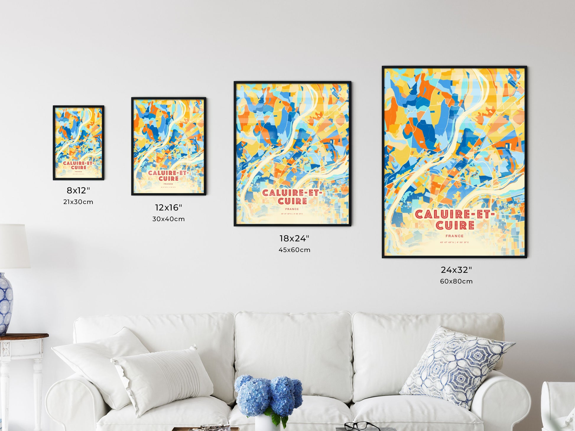 Colorful CALUIRE-ET-CUIRE FRANCE Fine Art Map Blue Orange