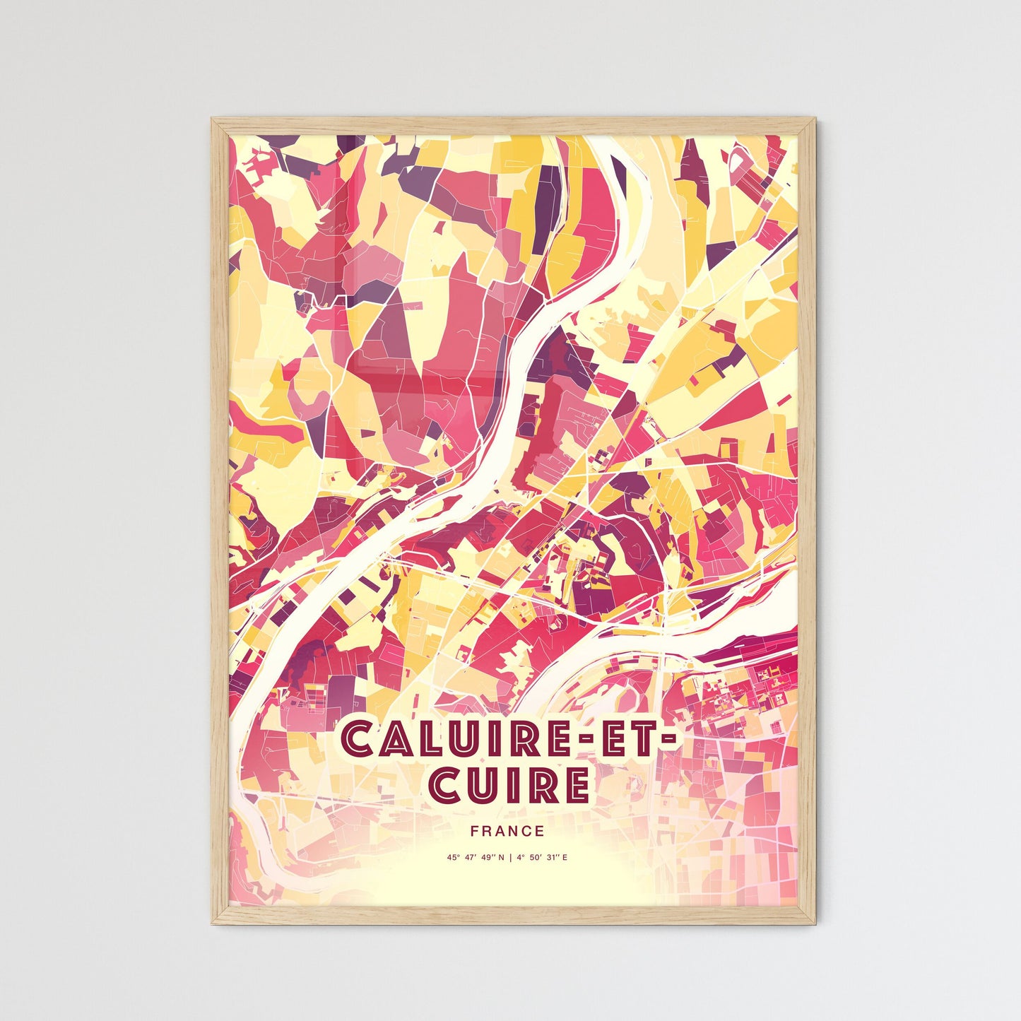 Colorful CALUIRE-ET-CUIRE FRANCE Fine Art Map Hot Red