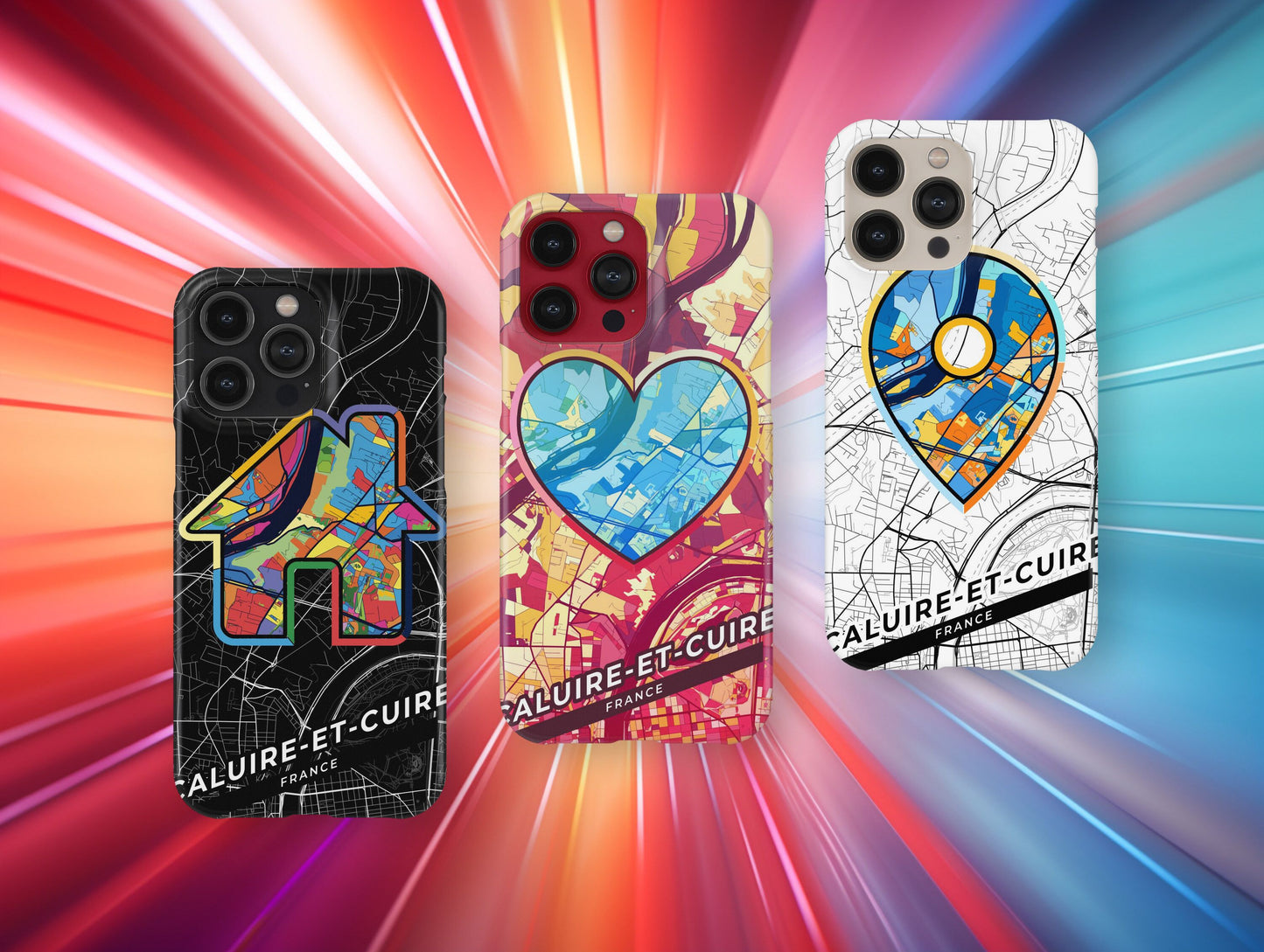 Caluire-Et-Cuire France slim phone case with colorful icon. Birthday, wedding or housewarming gift. Couple match cases.