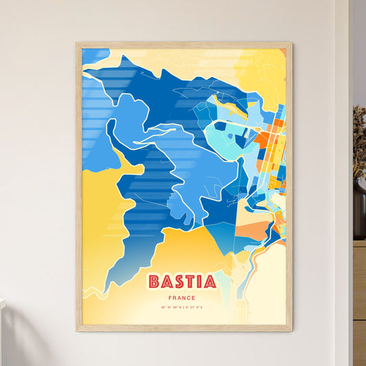 Colorful BASTIA FRANCE Fine Art Map Blue Orange