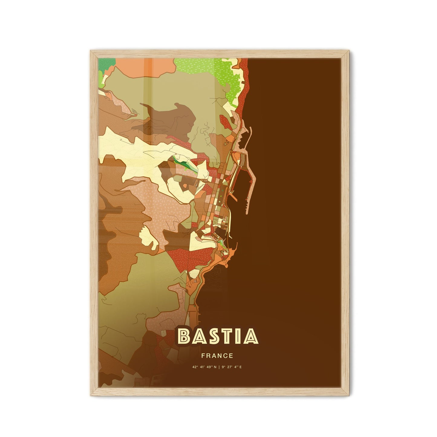 Colorful BASTIA FRANCE Fine Art Map Farmhouse