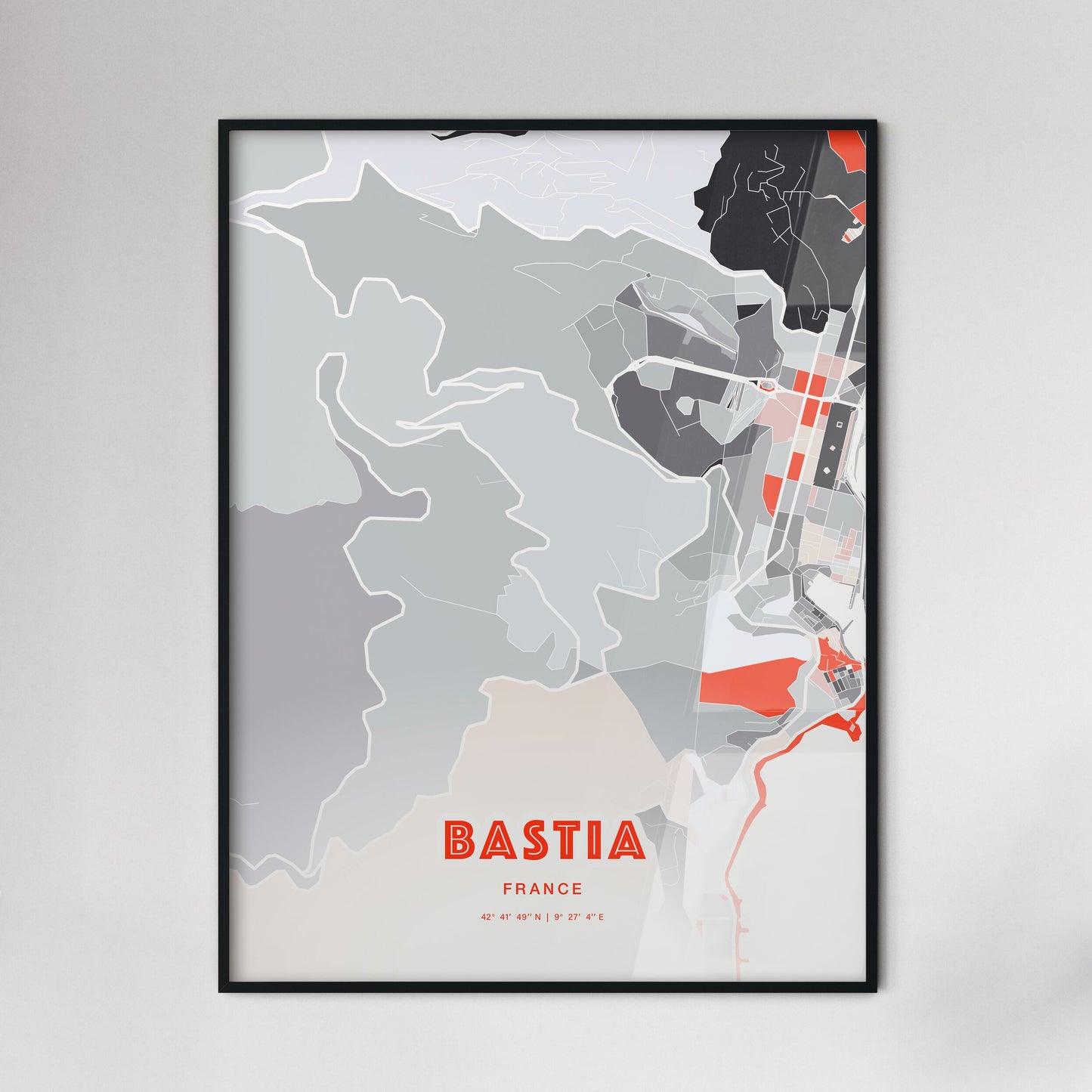 Colorful BASTIA FRANCE Fine Art Map Modern