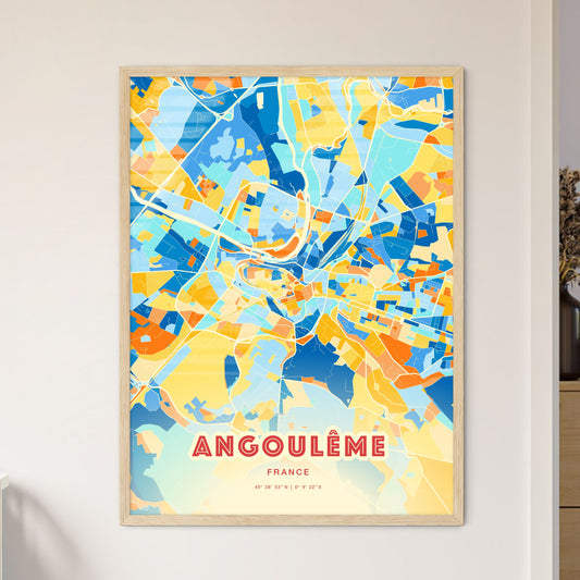 Colorful ANGOULÊME FRANCE Fine Art Map Blue Orange