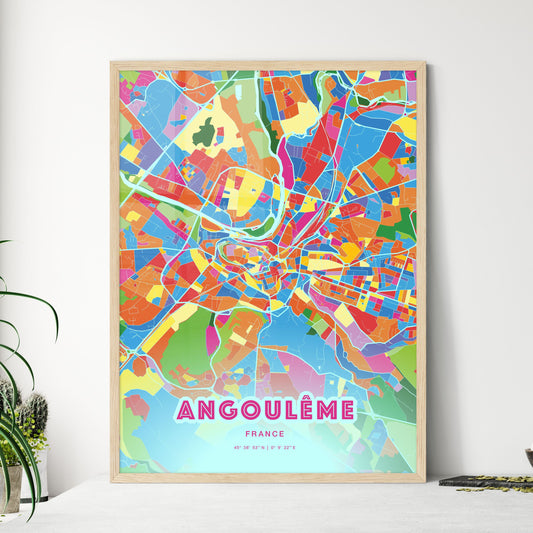 Colorful ANGOULÊME FRANCE Fine Art Map Crazy Colors