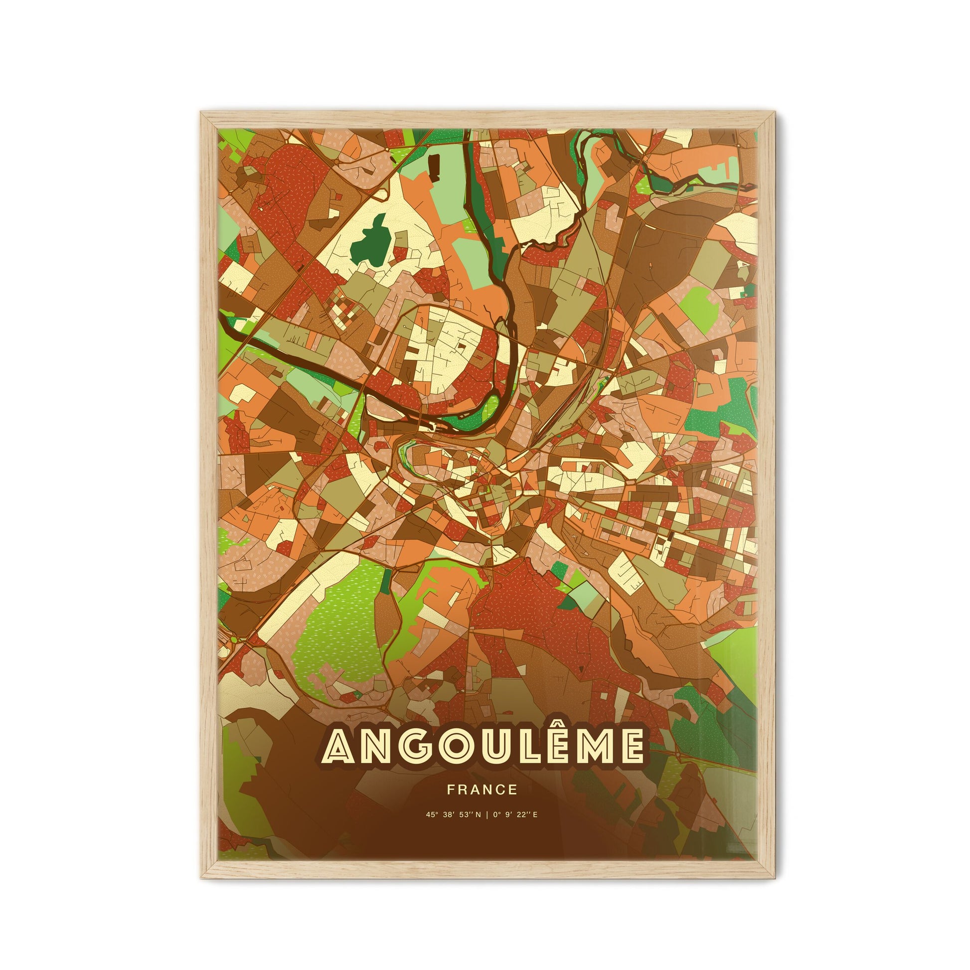 Colorful ANGOULÊME FRANCE Fine Art Map Farmhouse