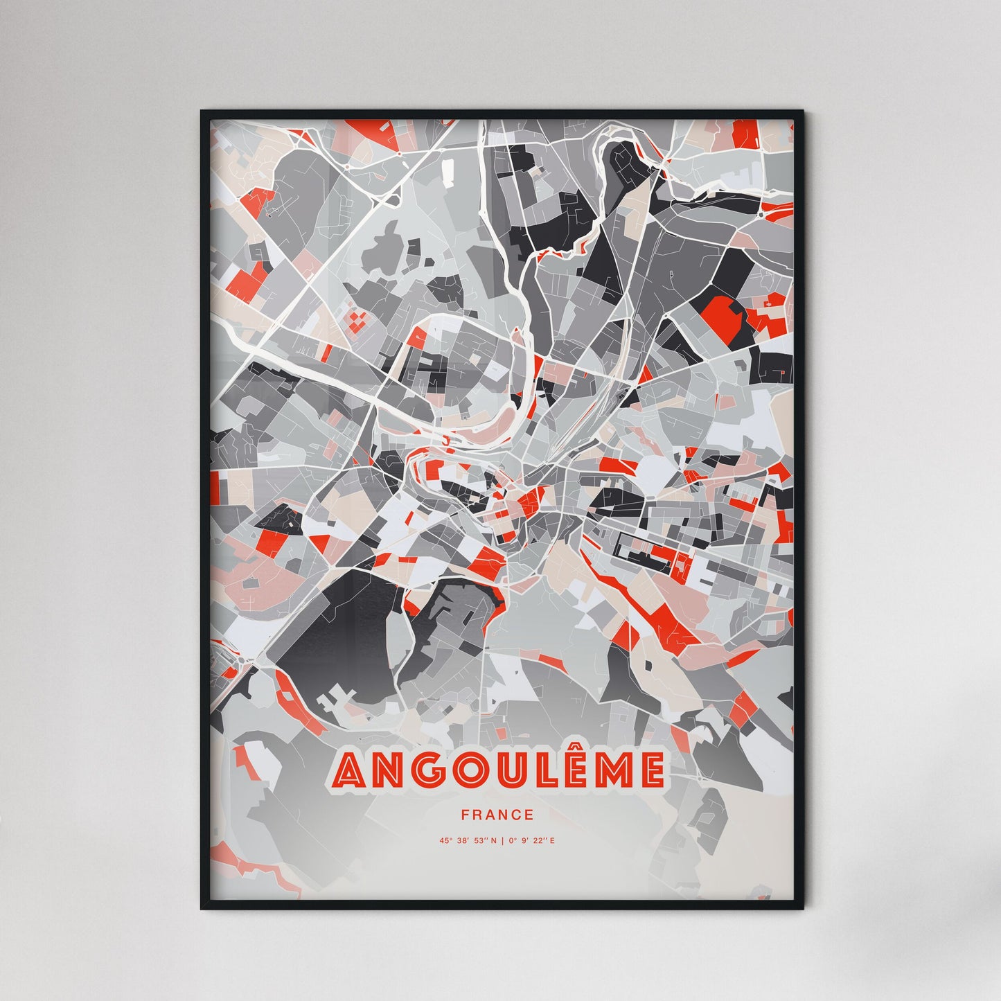 Colorful ANGOULÊME FRANCE Fine Art Map Modern