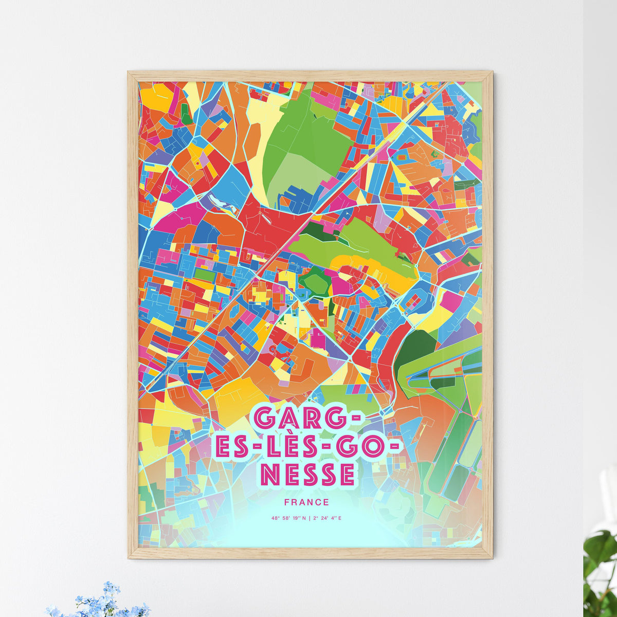 Colorful GARGES-LÈS-GONESSE FRANCE Fine Art Map Crazy Colors