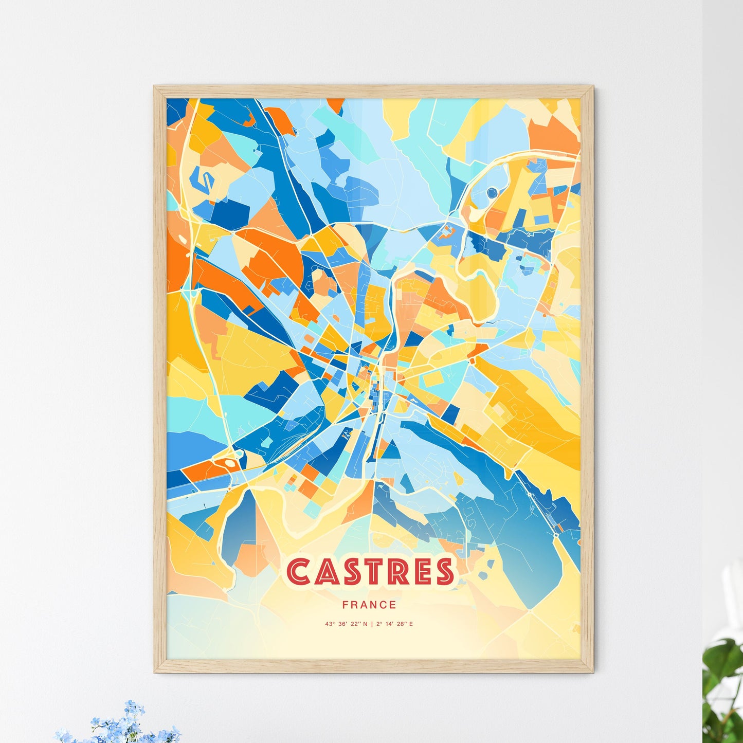 Colorful CASTRES FRANCE Fine Art Map Blue Orange