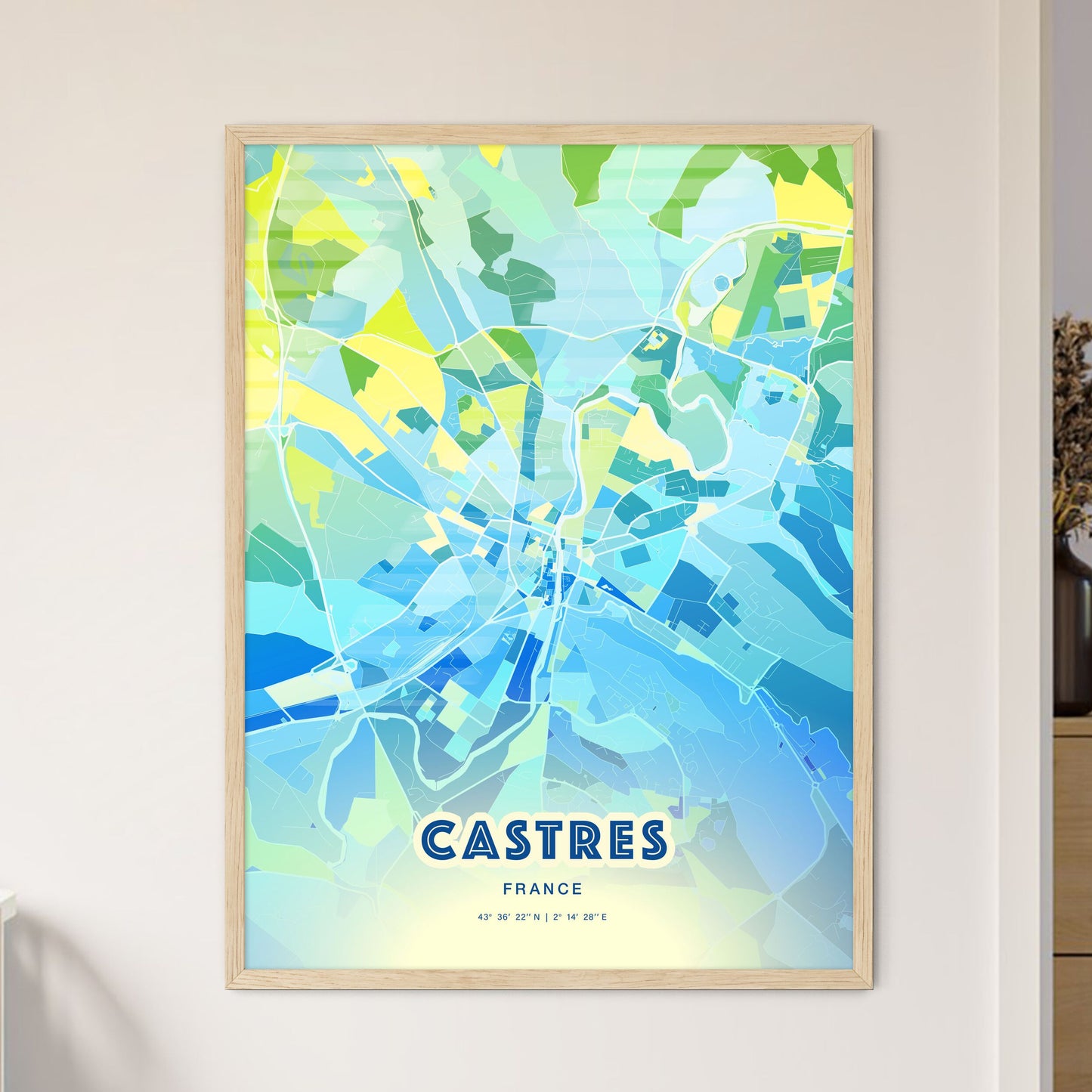 Colorful CASTRES FRANCE Fine Art Map Cool Blue