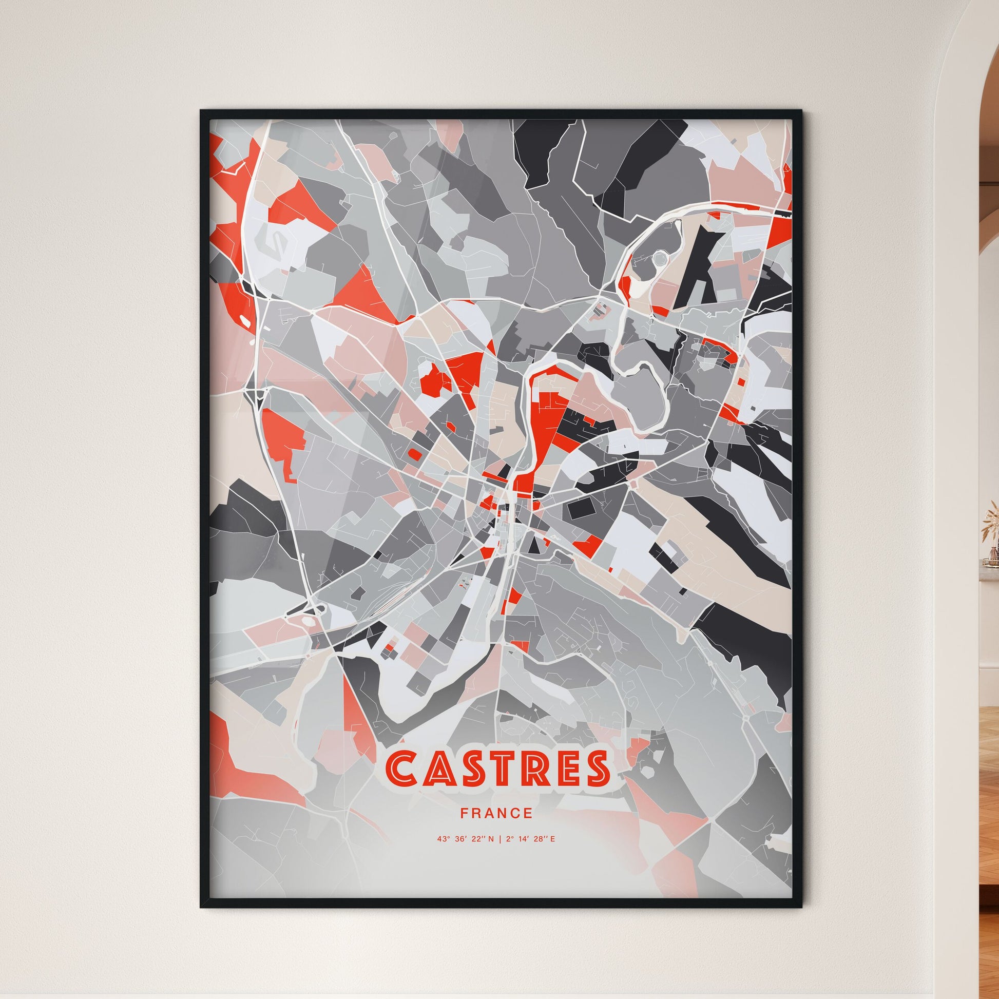 Colorful CASTRES FRANCE Fine Art Map Modern