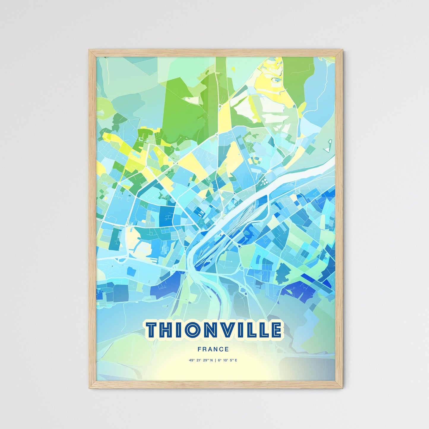 Colorful THIONVILLE FRANCE Fine Art Map Cool Blue