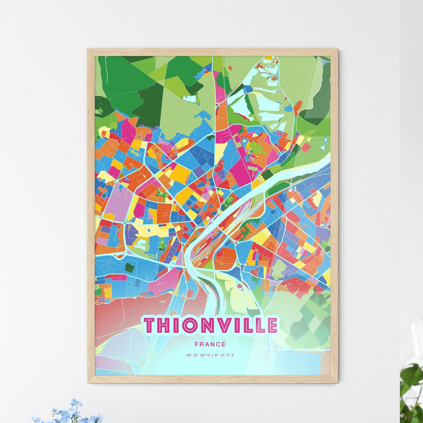 Colorful THIONVILLE FRANCE Fine Art Map Crazy Colors