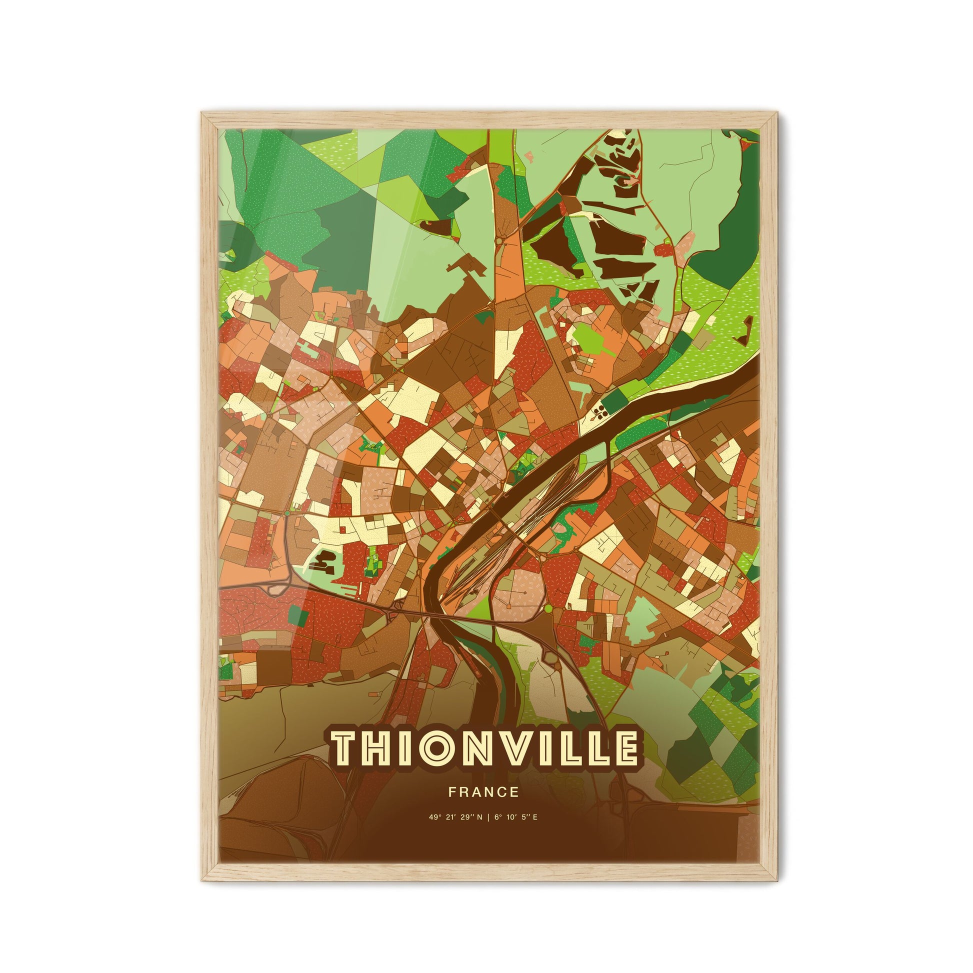 Colorful THIONVILLE FRANCE Fine Art Map Farmhouse