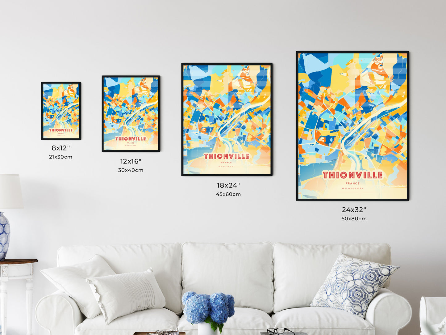 Colorful THIONVILLE FRANCE Fine Art Map Blue Orange