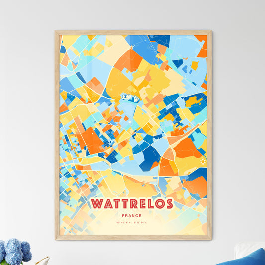 Colorful WATTRELOS FRANCE Fine Art Map Blue Orange