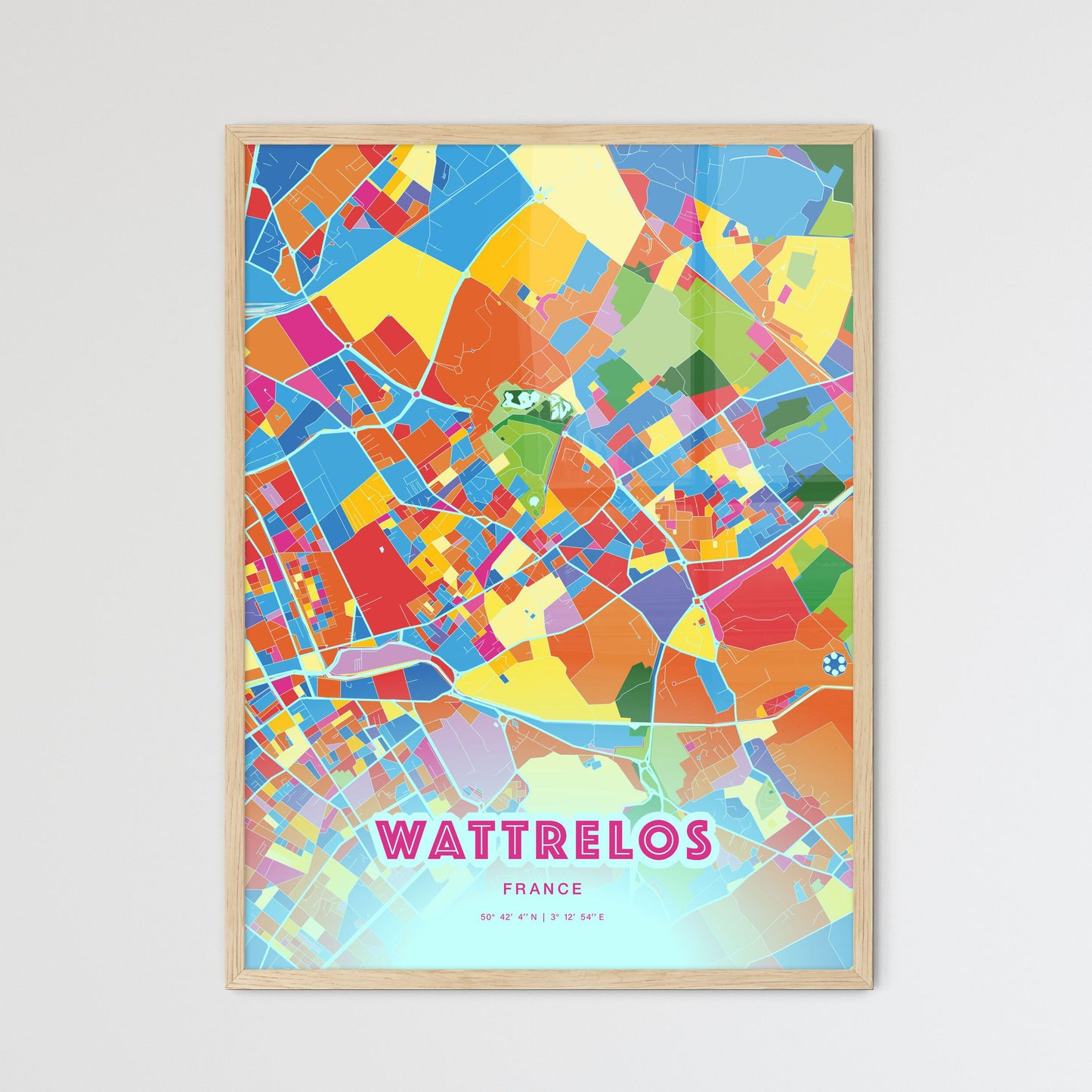 Colorful WATTRELOS FRANCE Fine Art Map Crazy Colors