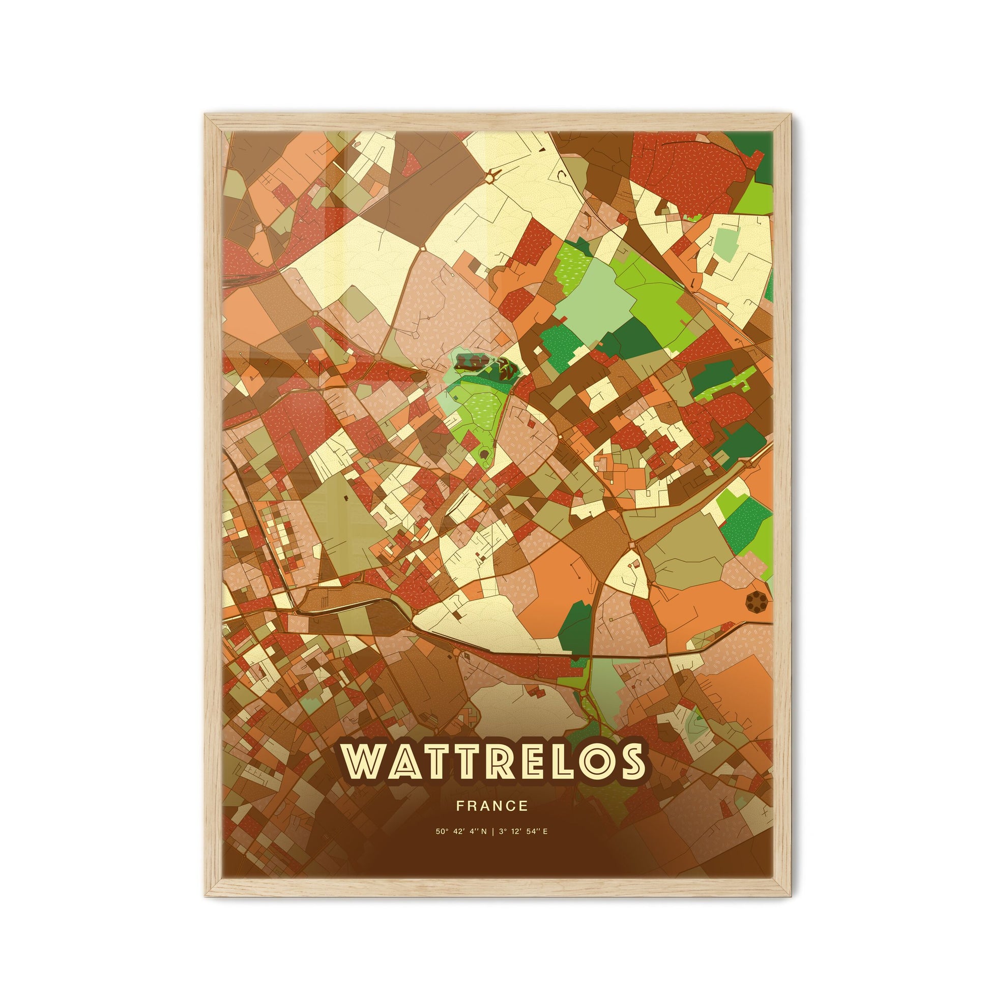 Colorful WATTRELOS FRANCE Fine Art Map Farmhouse