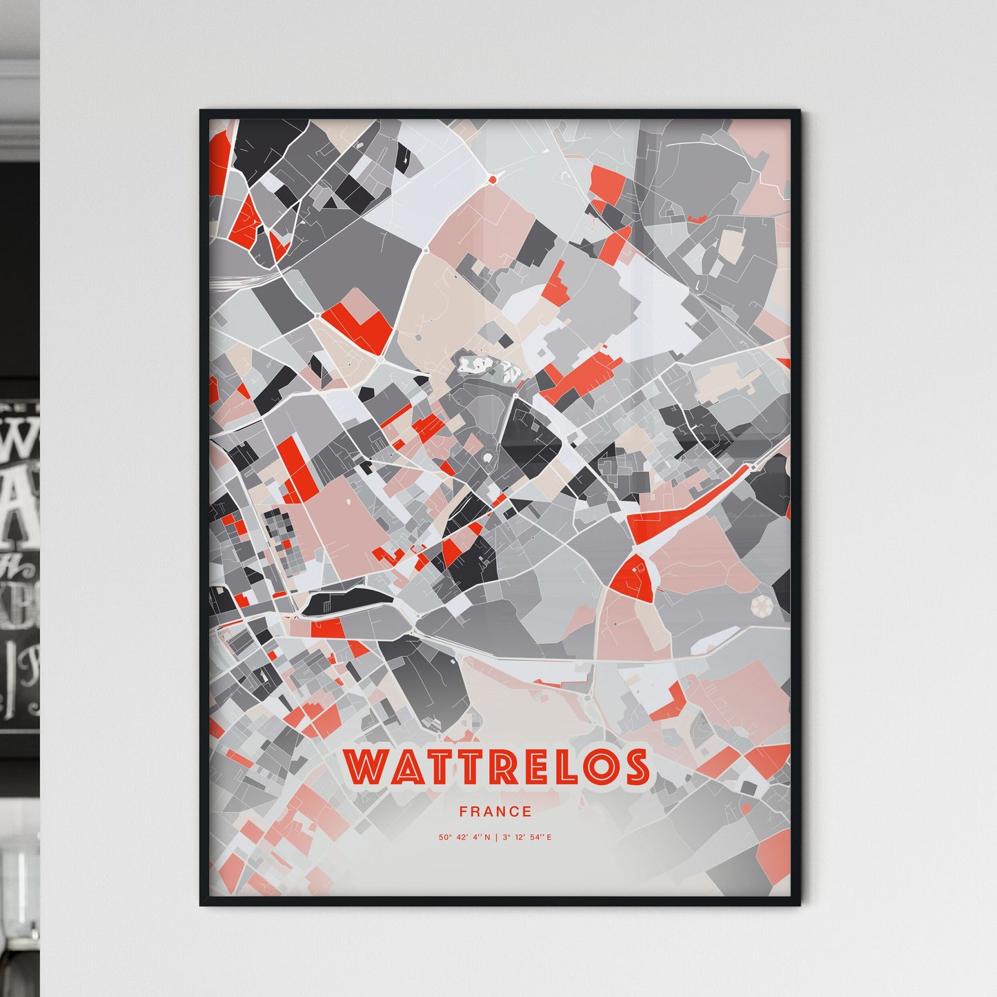 Colorful WATTRELOS FRANCE Fine Art Map Modern