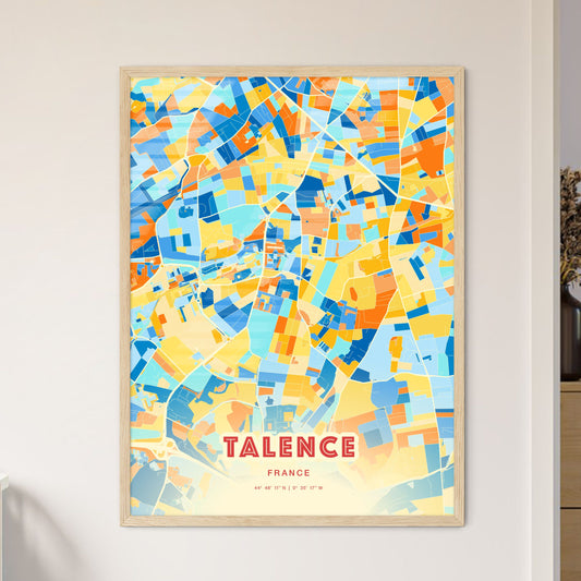 Colorful TALENCE FRANCE Fine Art Map Blue Orange