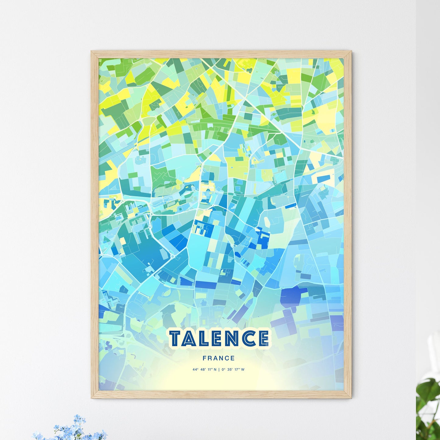 Colorful TALENCE FRANCE Fine Art Map Cool Blue