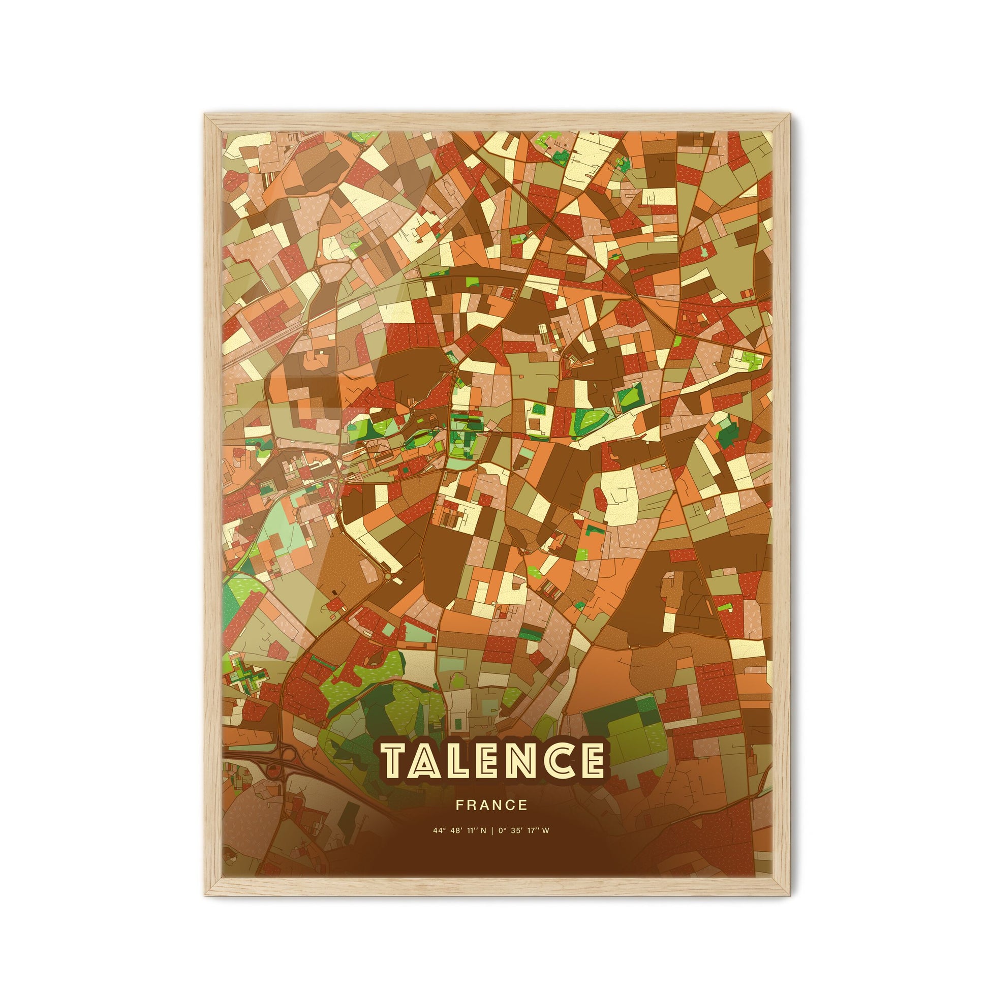 Colorful TALENCE FRANCE Fine Art Map Farmhouse