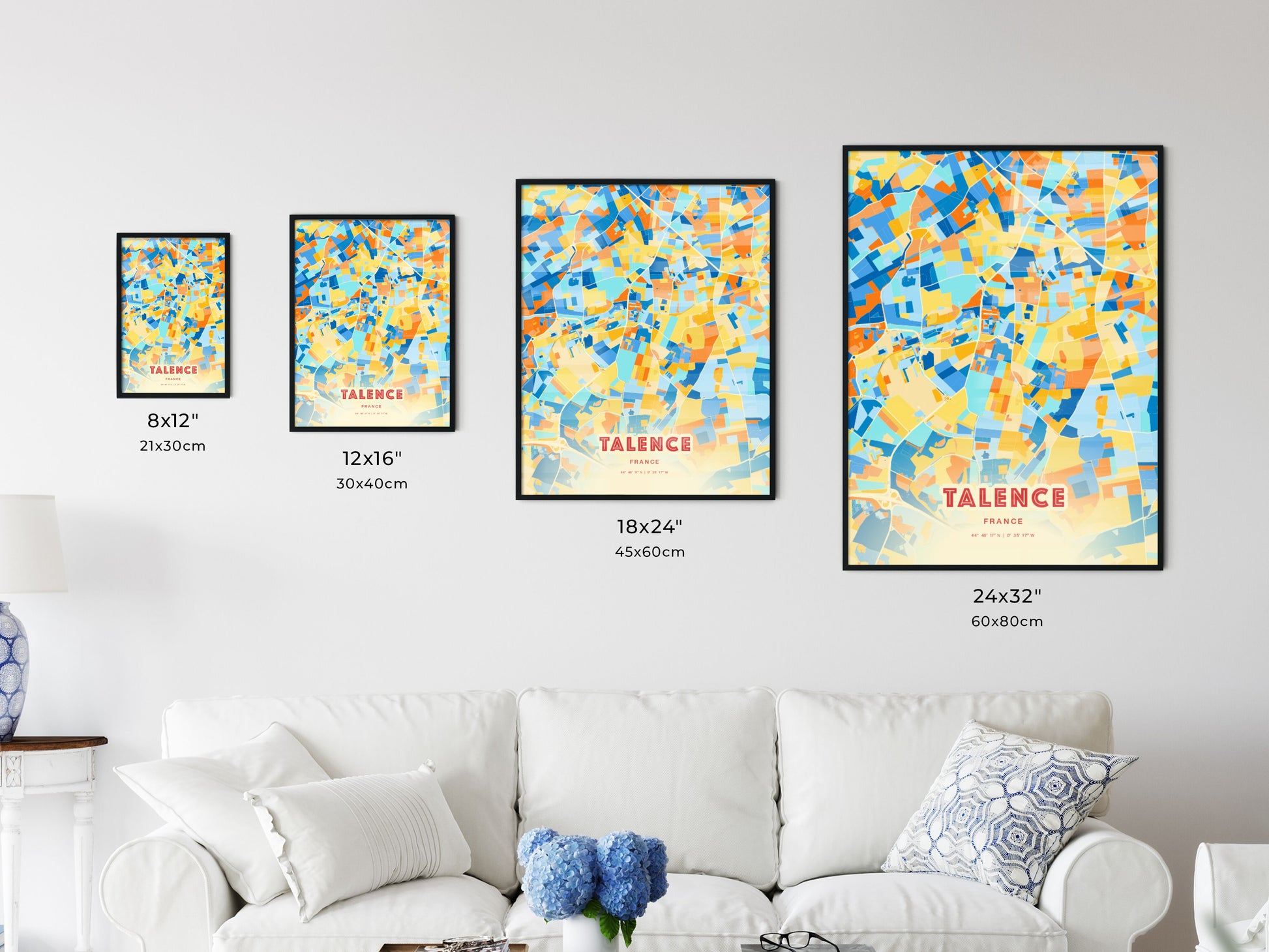 Colorful TALENCE FRANCE Fine Art Map Blue Orange