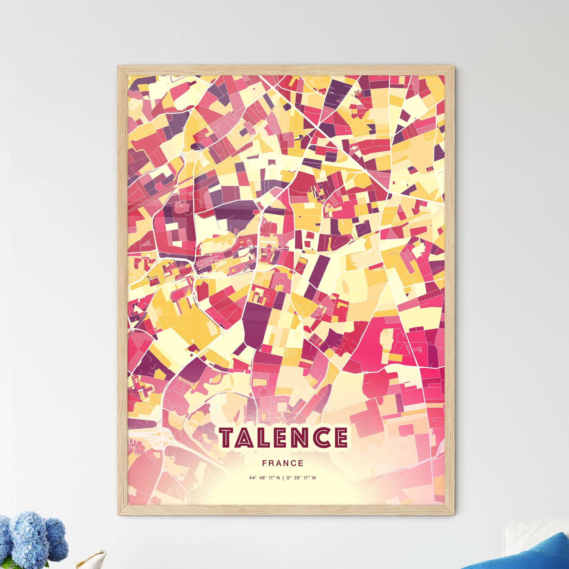 Colorful TALENCE FRANCE Fine Art Map Hot Red