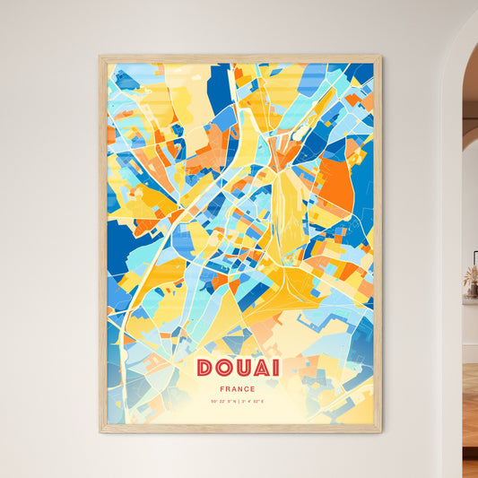 Colorful DOUAI FRANCE Fine Art Map Blue Orange