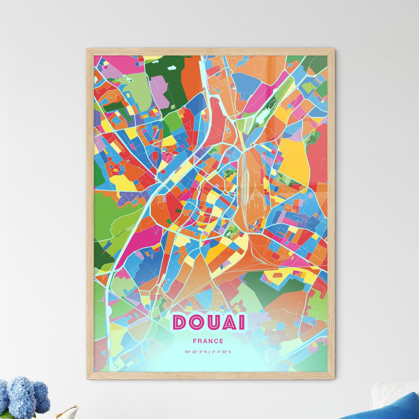 Colorful DOUAI FRANCE Fine Art Map Crazy Colors