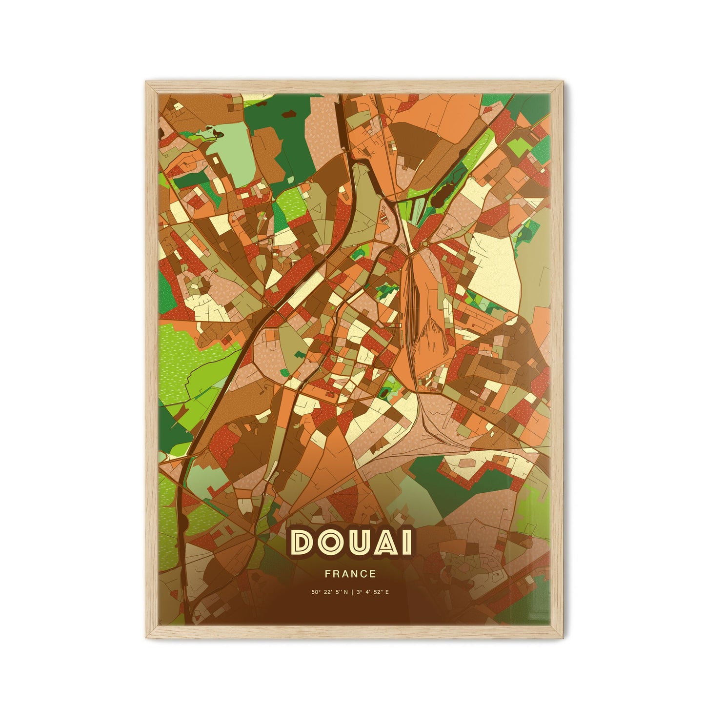 Colorful DOUAI FRANCE Fine Art Map Farmhouse