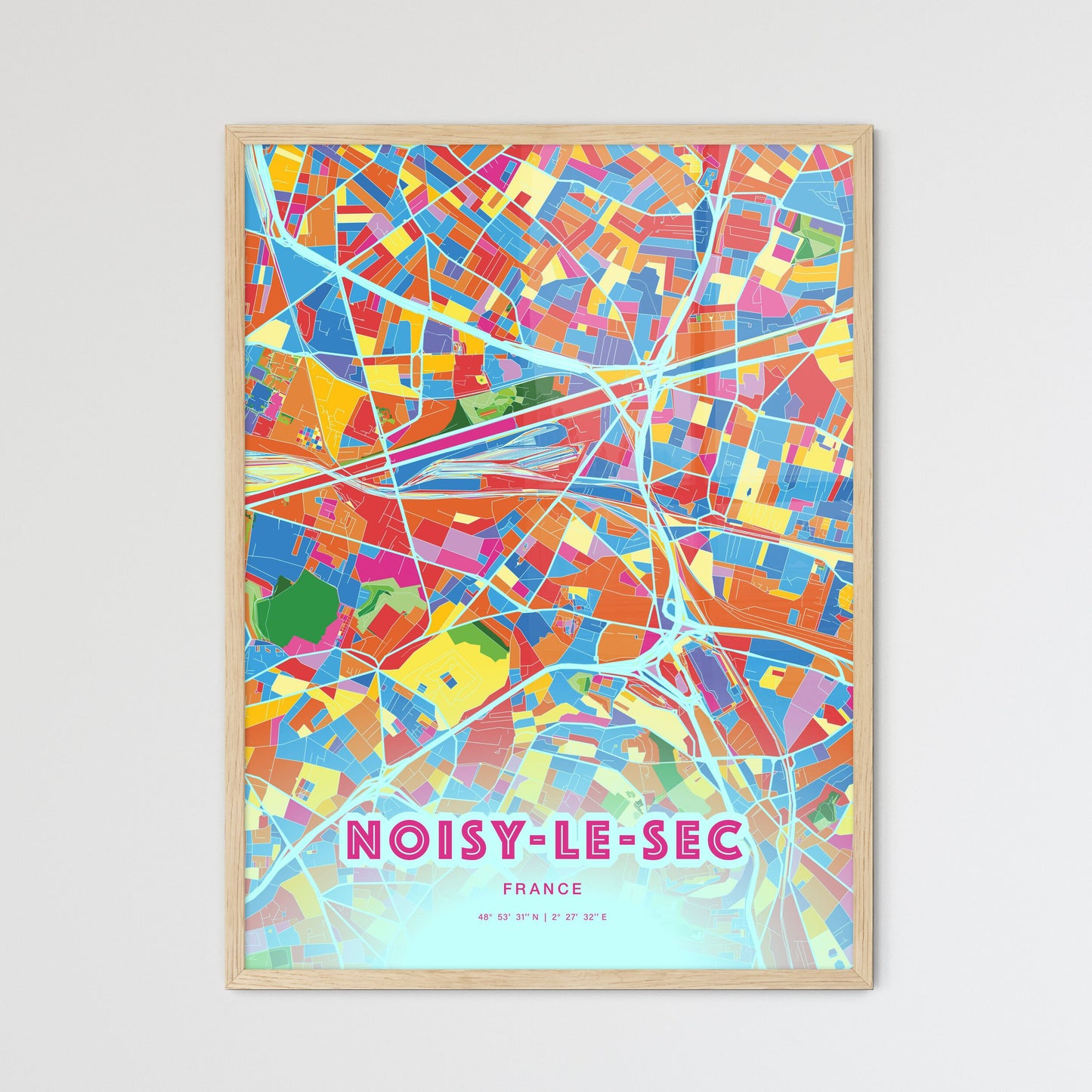 Colorful NOISY-LE-SEC FRANCE Fine Art Map Crazy Colors