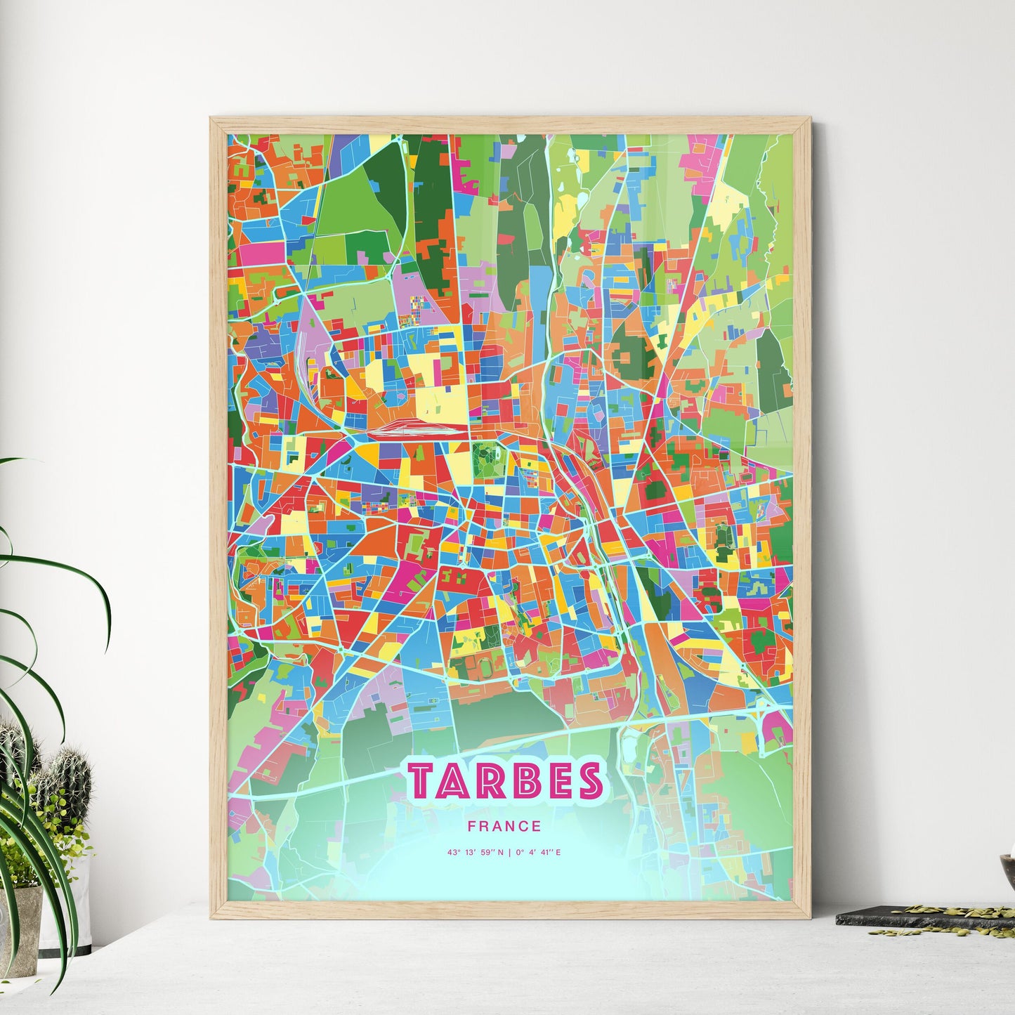 Colorful TARBES FRANCE Fine Art Map Crazy Colors