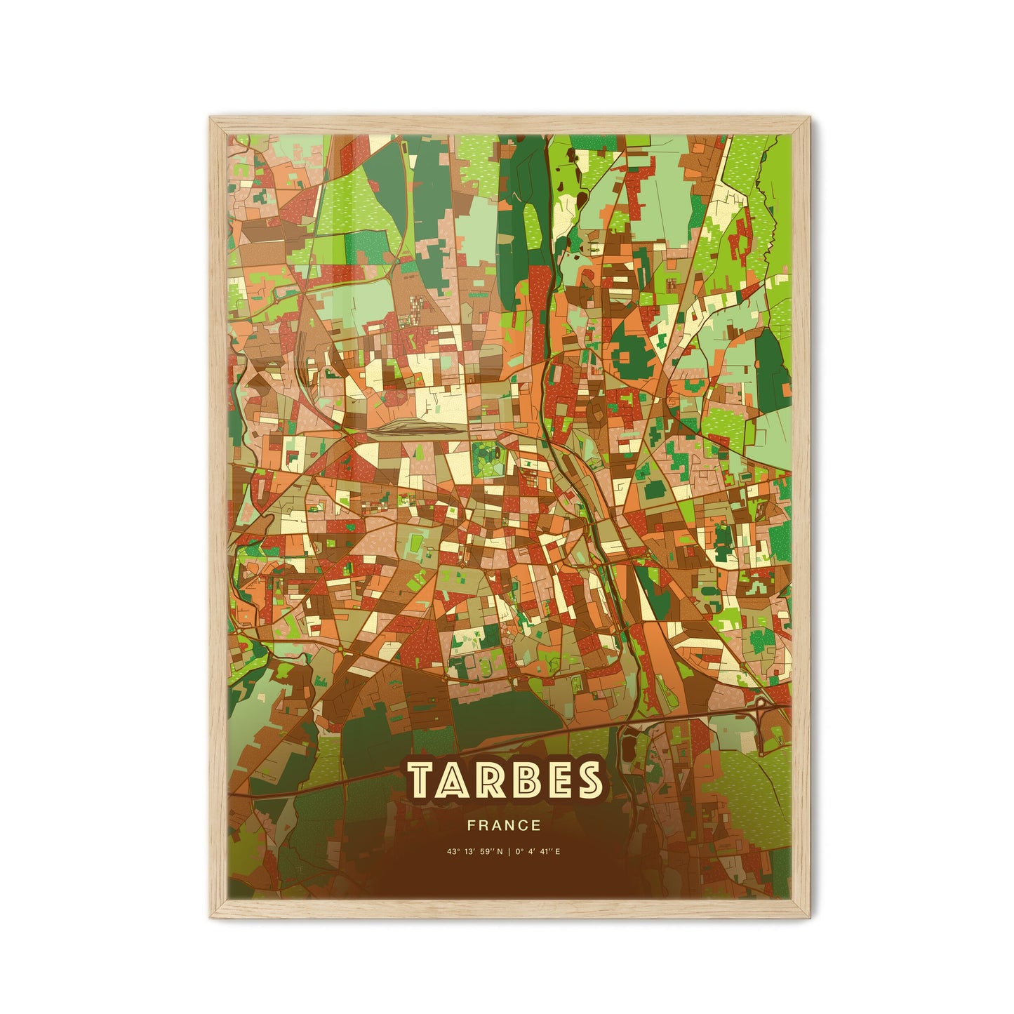 Colorful TARBES FRANCE Fine Art Map Farmhouse