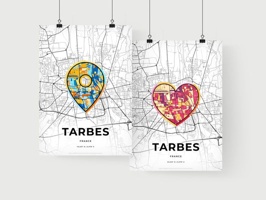 TARBES FRANCE minimal art map with a colorful icon. Where it all began, Couple map gift.