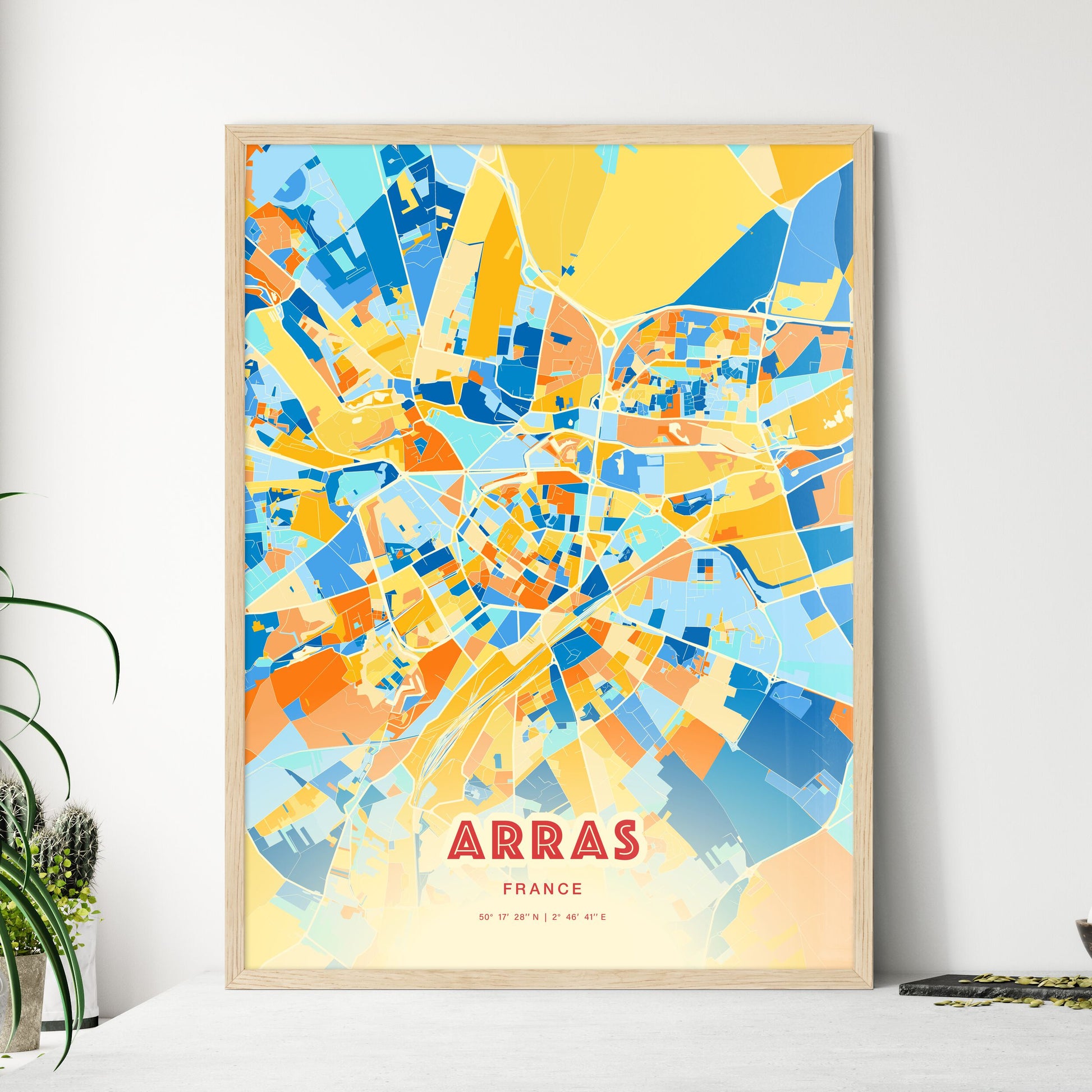 Colorful ARRAS FRANCE Fine Art Map Blue Orange