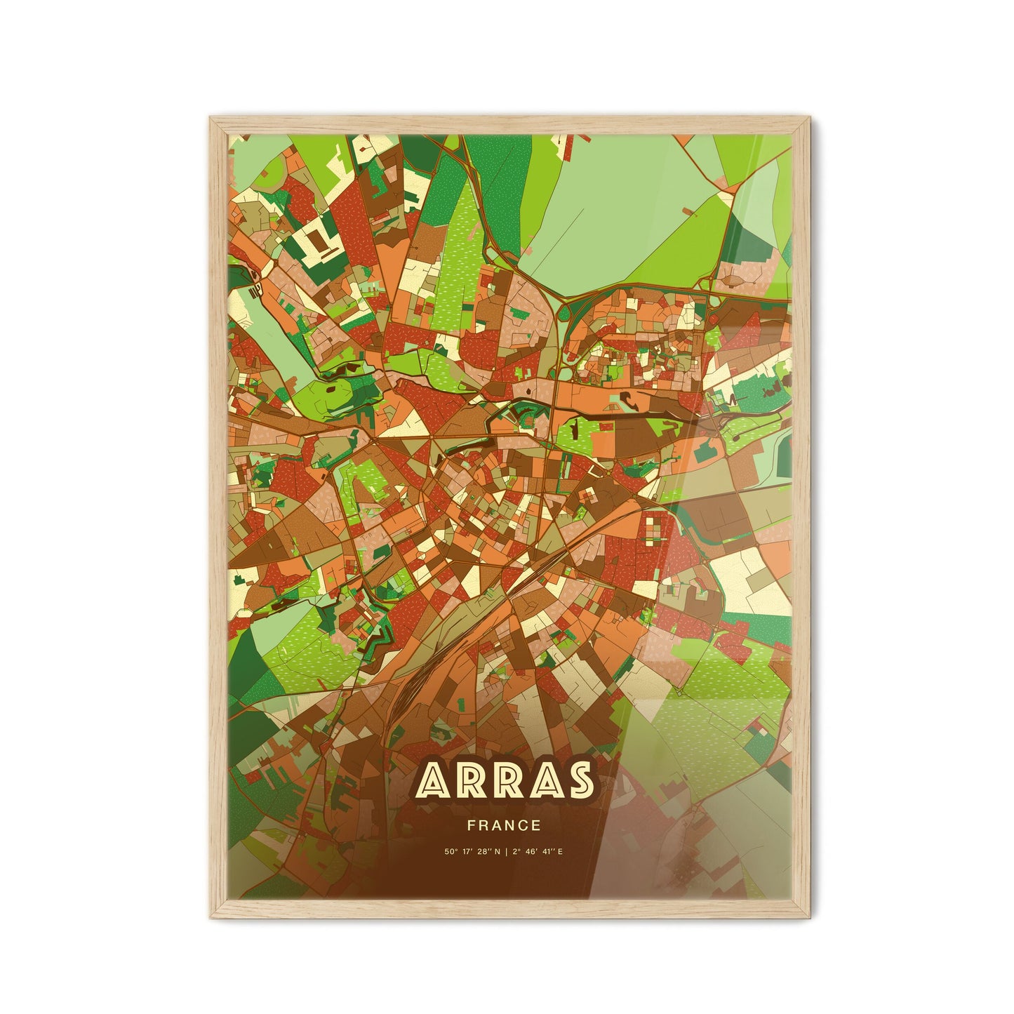 Colorful ARRAS FRANCE Fine Art Map Farmhouse