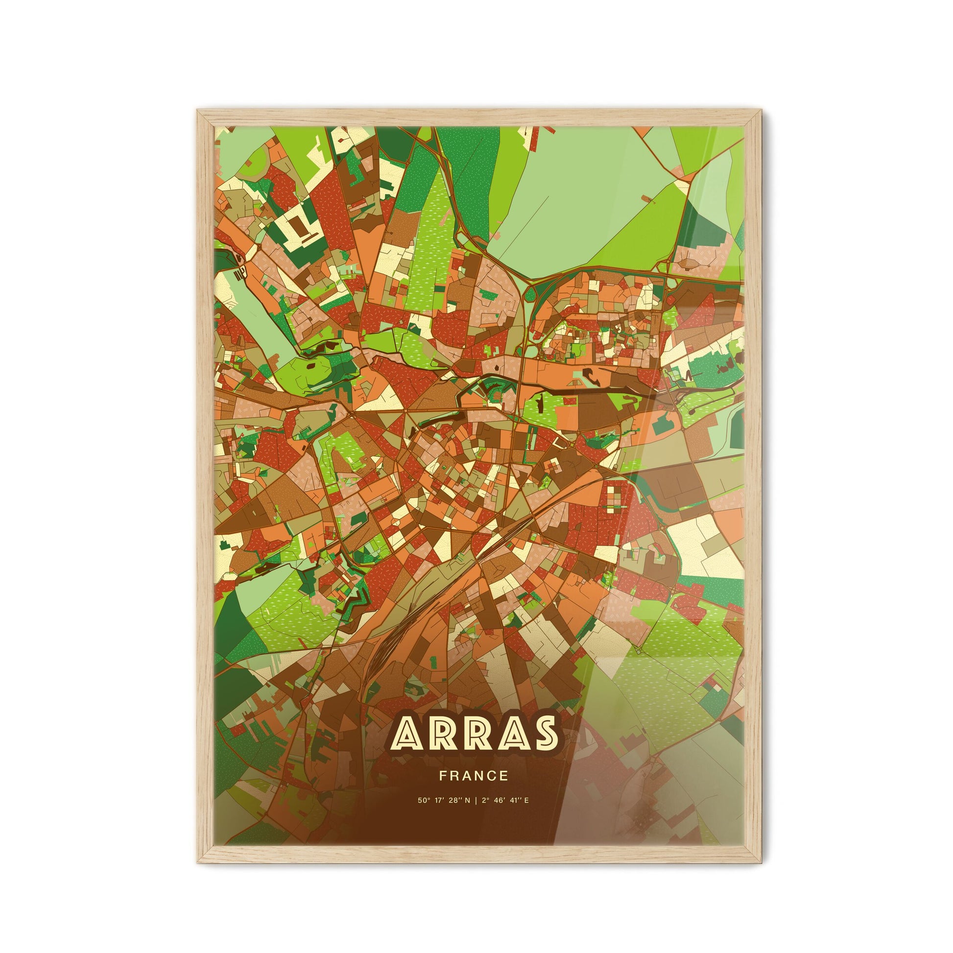 Colorful ARRAS FRANCE Fine Art Map Farmhouse