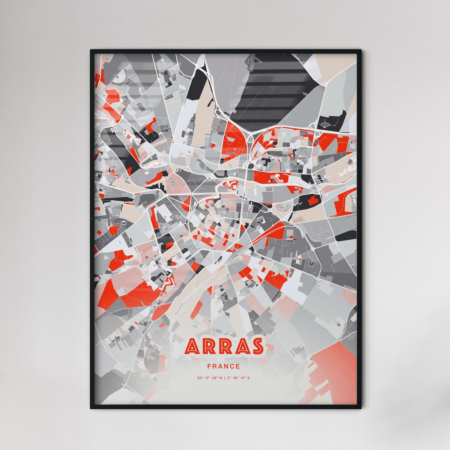 Colorful ARRAS FRANCE Fine Art Map Modern