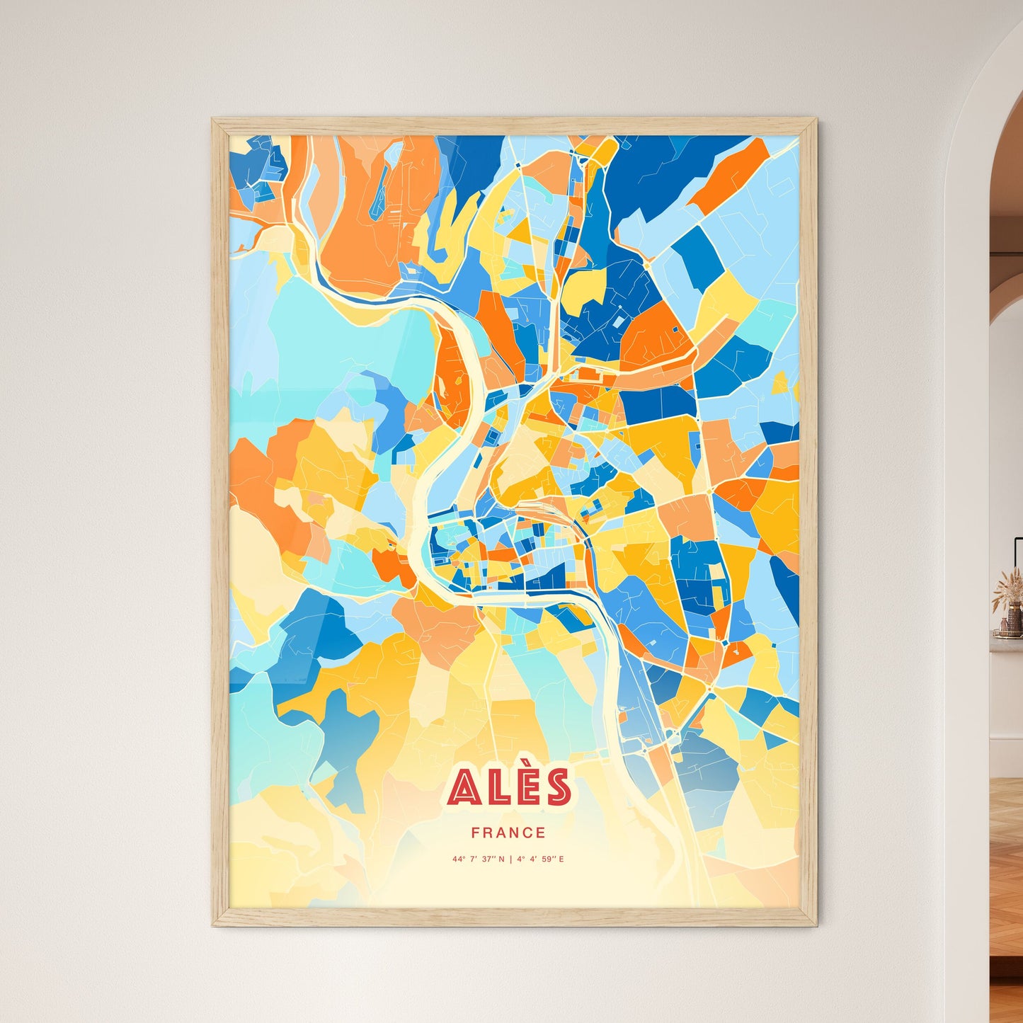 Colorful ALÈS FRANCE Fine Art Map Blue Orange