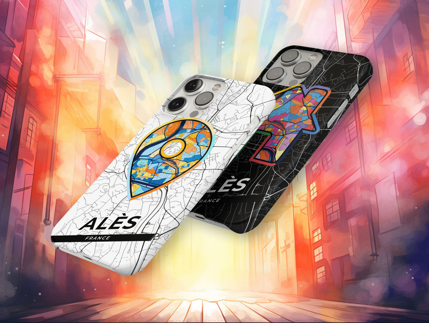 Alès France slim phone case with colorful icon. Birthday, wedding or housewarming gift. Couple match cases.
