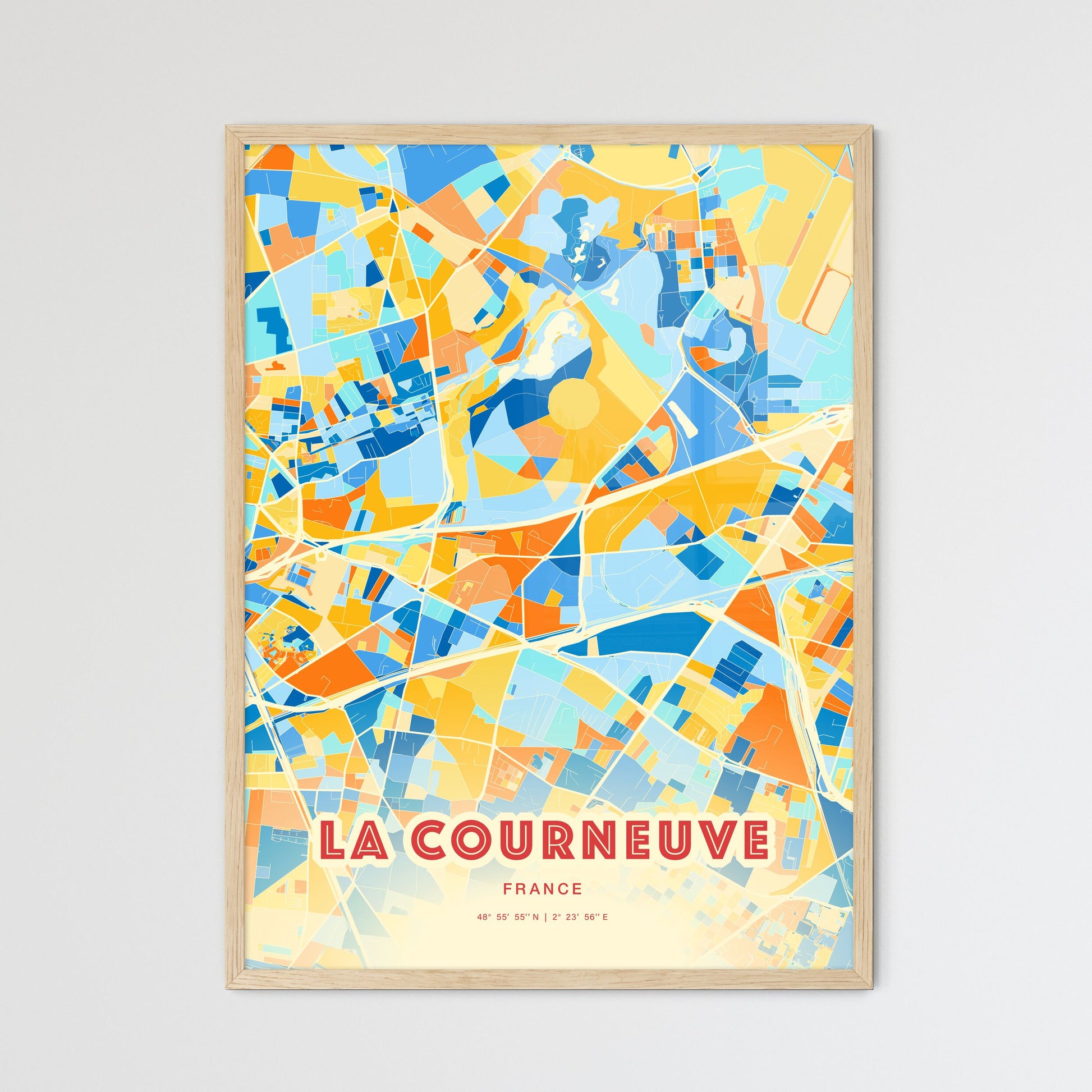 Colorful LA COURNEUVE FRANCE Fine Art Map Blue Orange