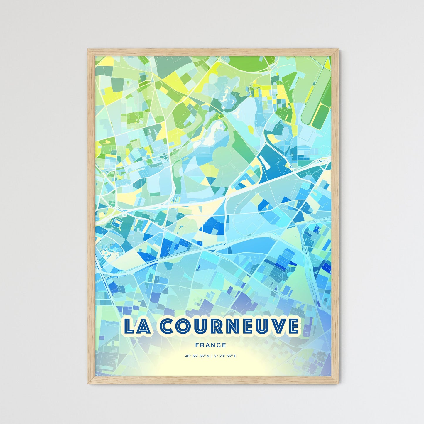 Colorful LA COURNEUVE FRANCE Fine Art Map Cool Blue