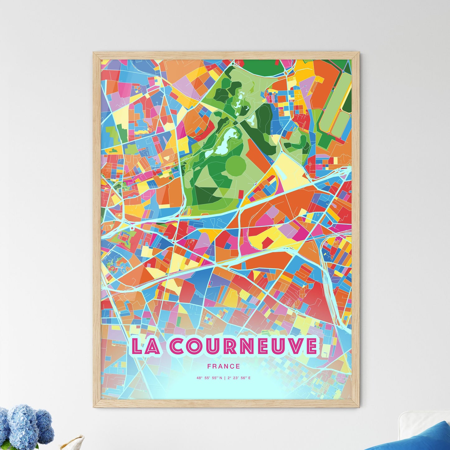 Colorful LA COURNEUVE FRANCE Fine Art Map Crazy Colors