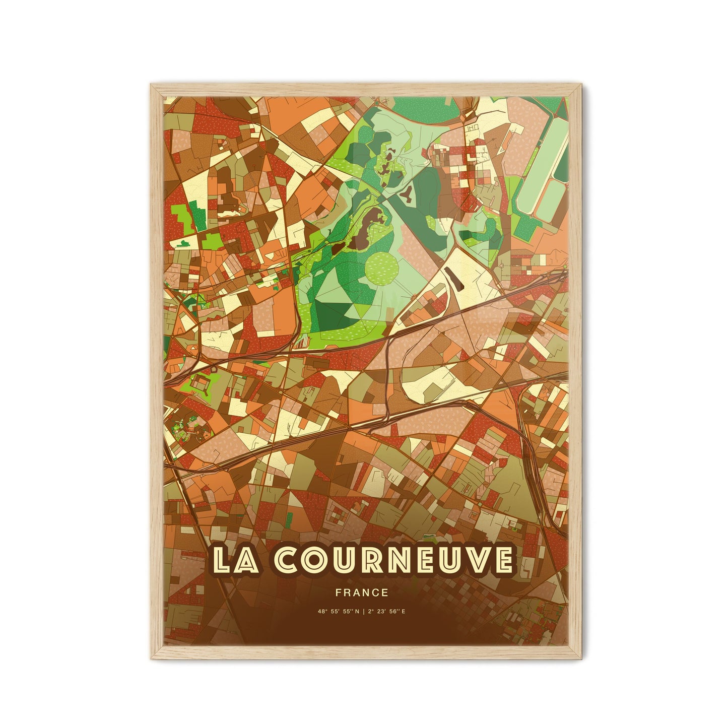 Colorful LA COURNEUVE FRANCE Fine Art Map Farmhouse