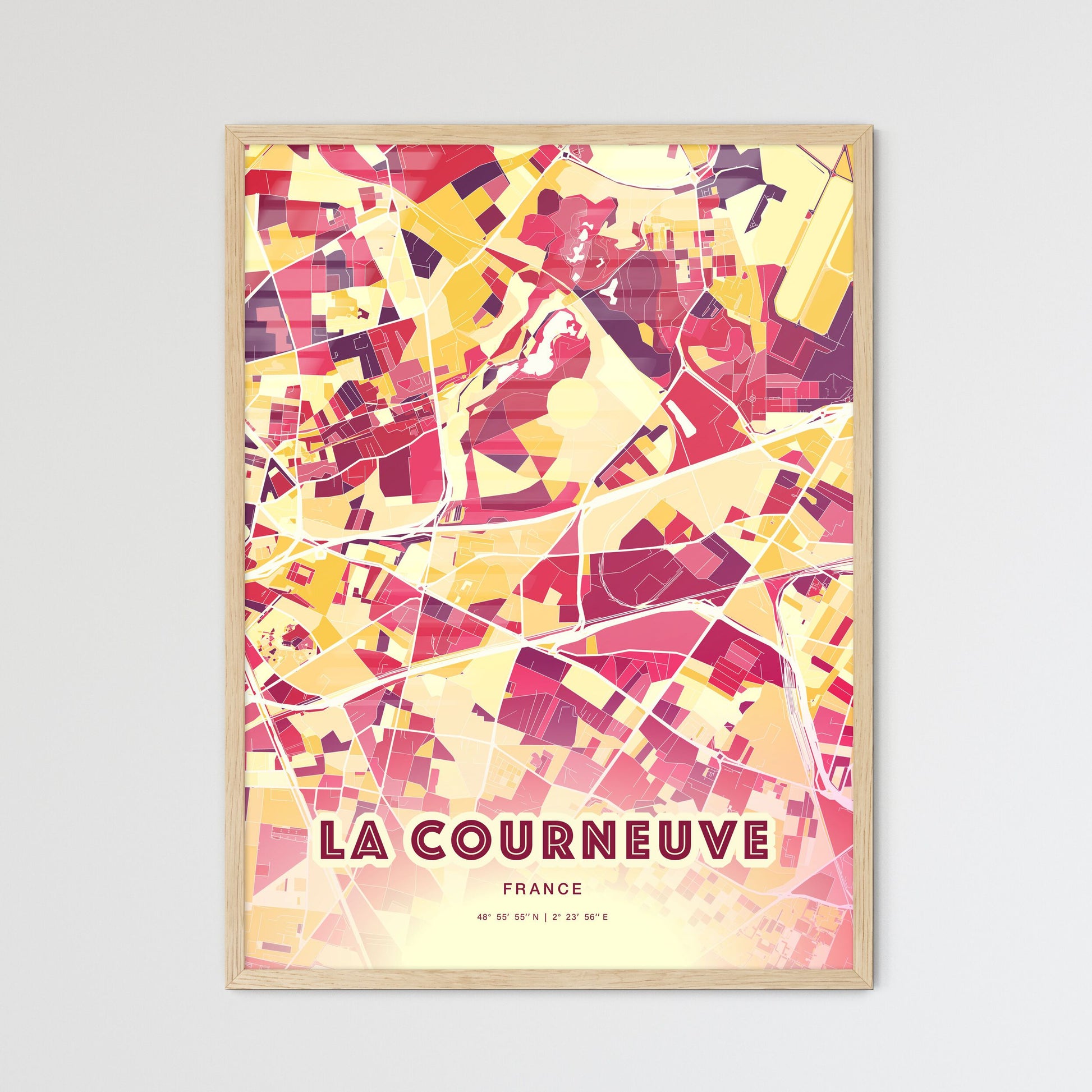 Colorful LA COURNEUVE FRANCE Fine Art Map Hot Red