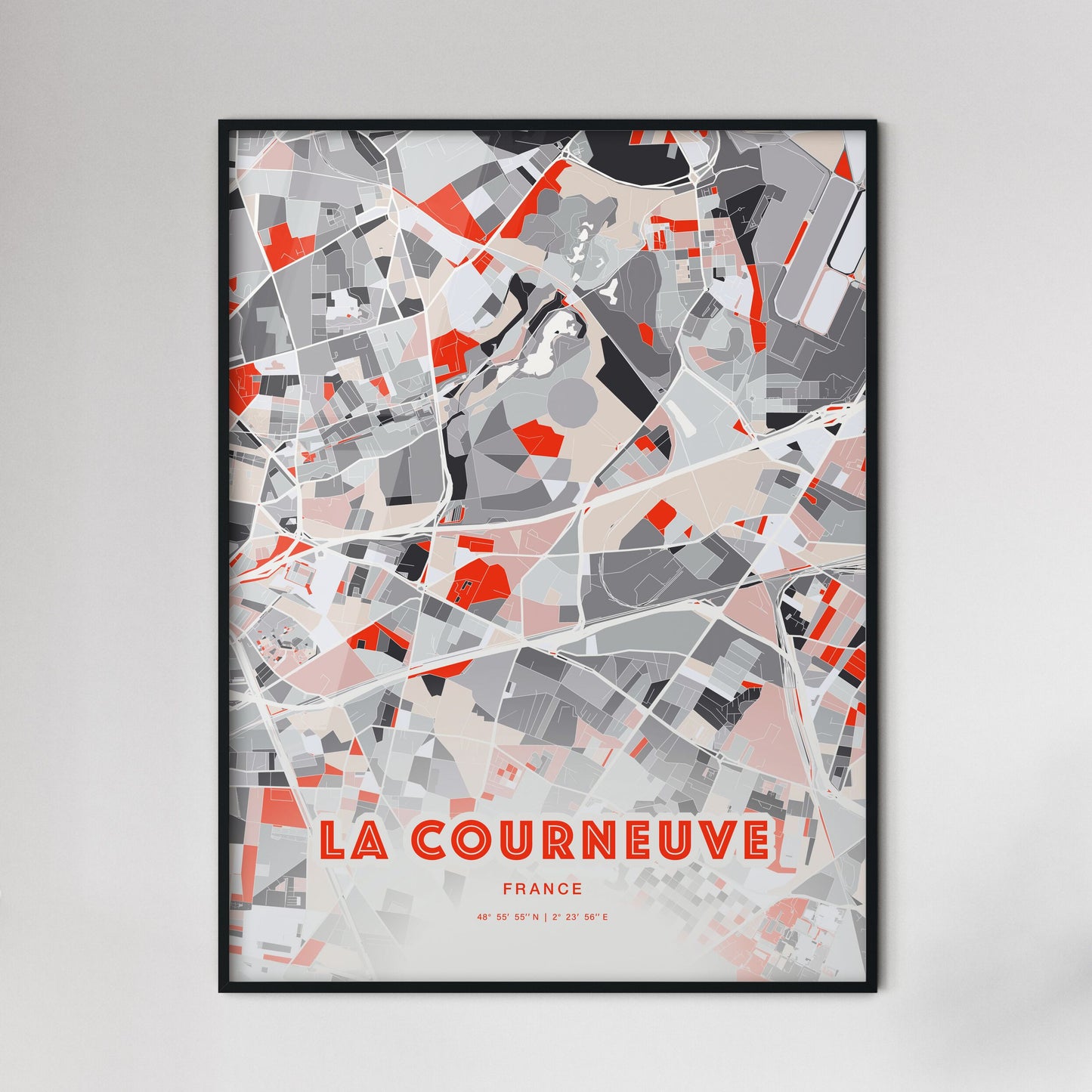 Colorful LA COURNEUVE FRANCE Fine Art Map Modern