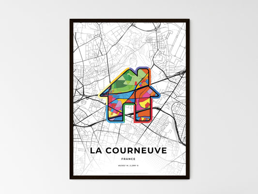 La Courneuve France wedding art map with home icon