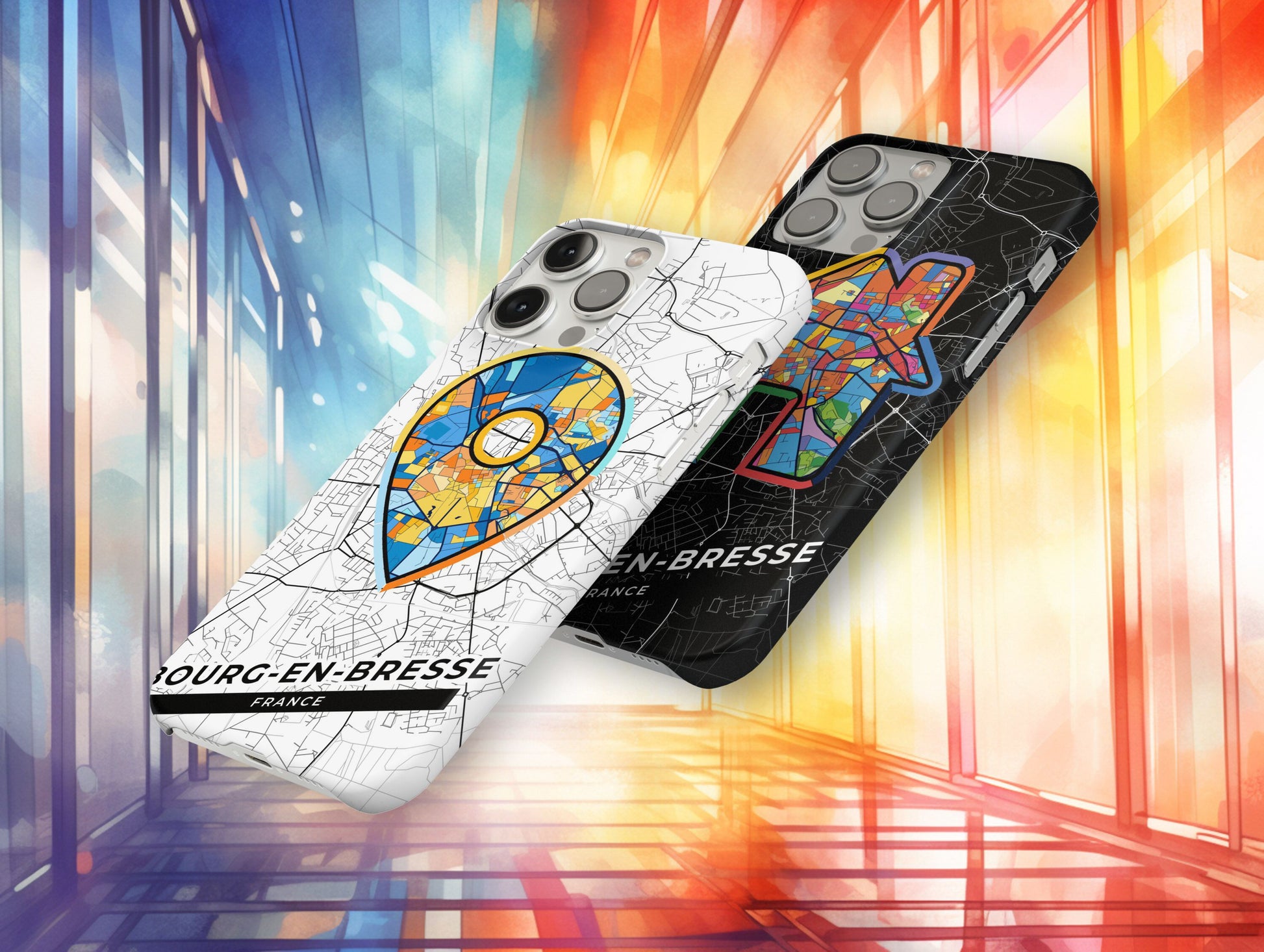Bourg-En-Bresse France slim phone case with colorful icon. Birthday, wedding or housewarming gift. Couple match cases.