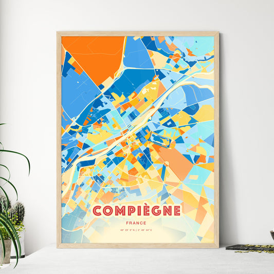 Colorful COMPIÈGNE FRANCE Fine Art Map Blue Orange