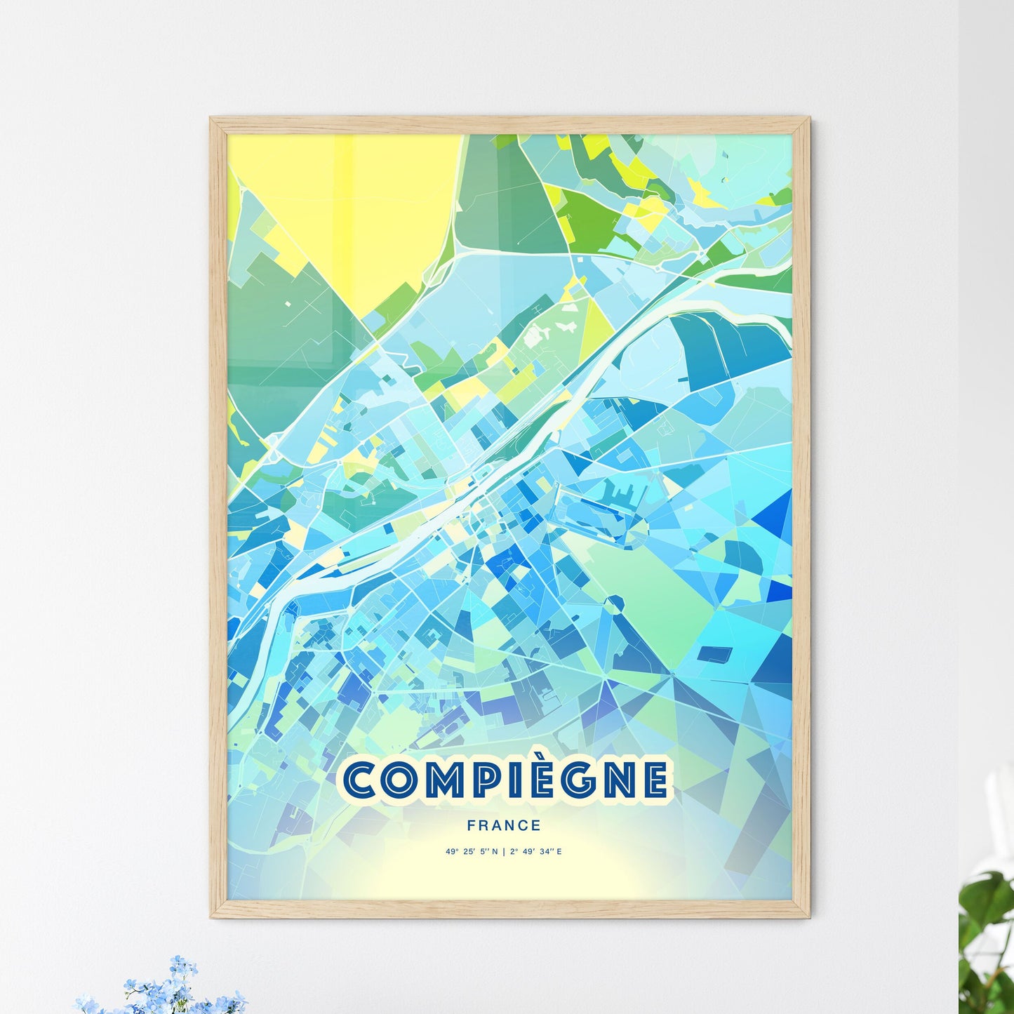 Colorful COMPIÈGNE FRANCE Fine Art Map Cool Blue